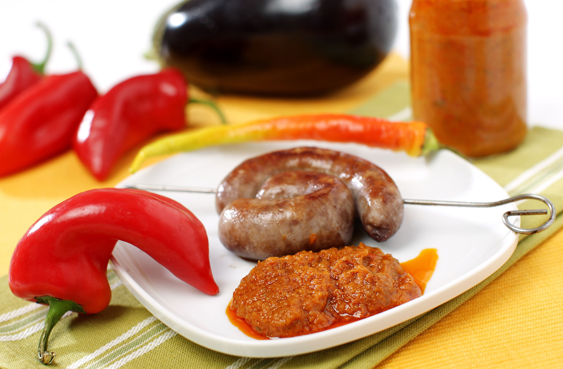 Traditional pepper relish from the Balkans with sausage